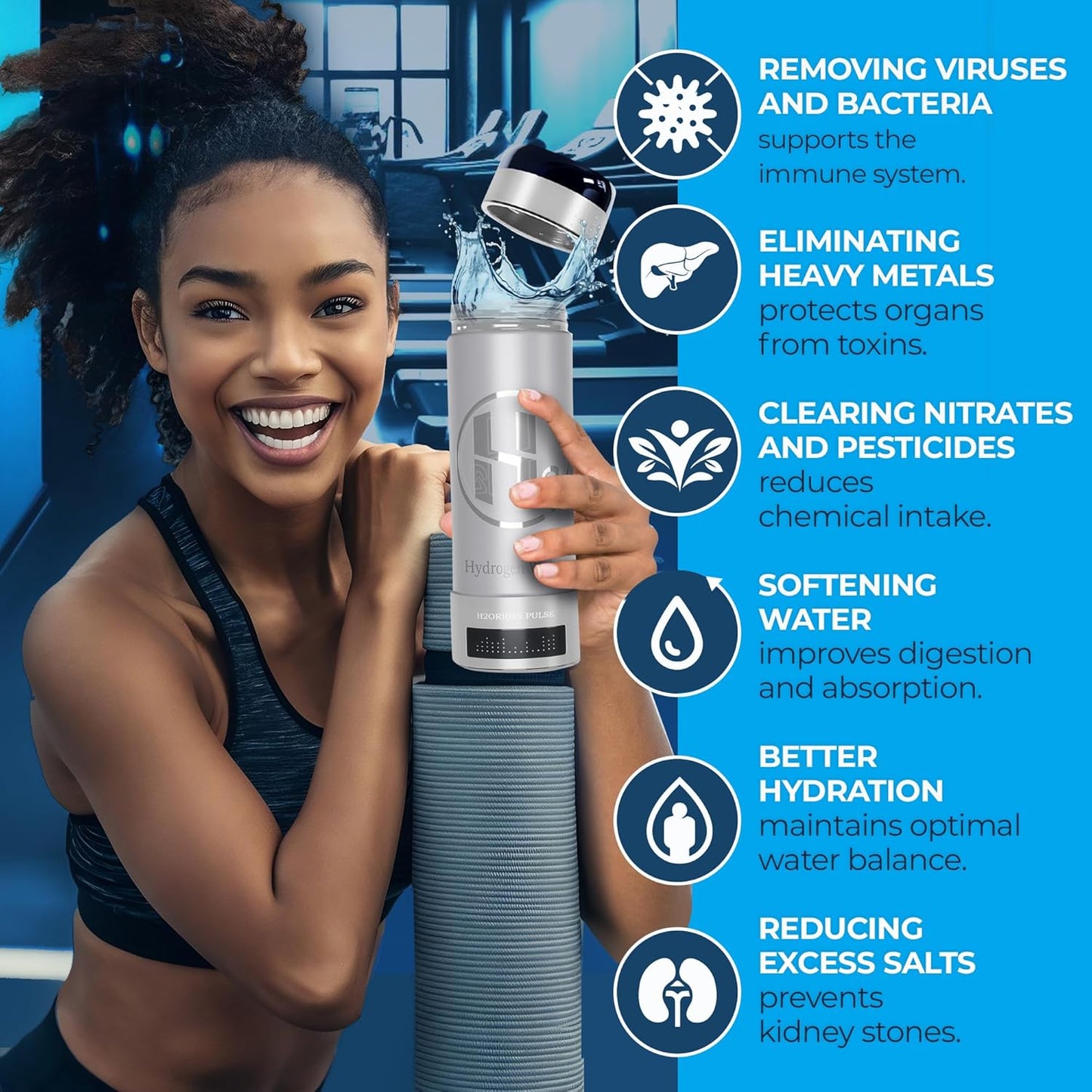 Hydrogen Water Bottle Generator Silver