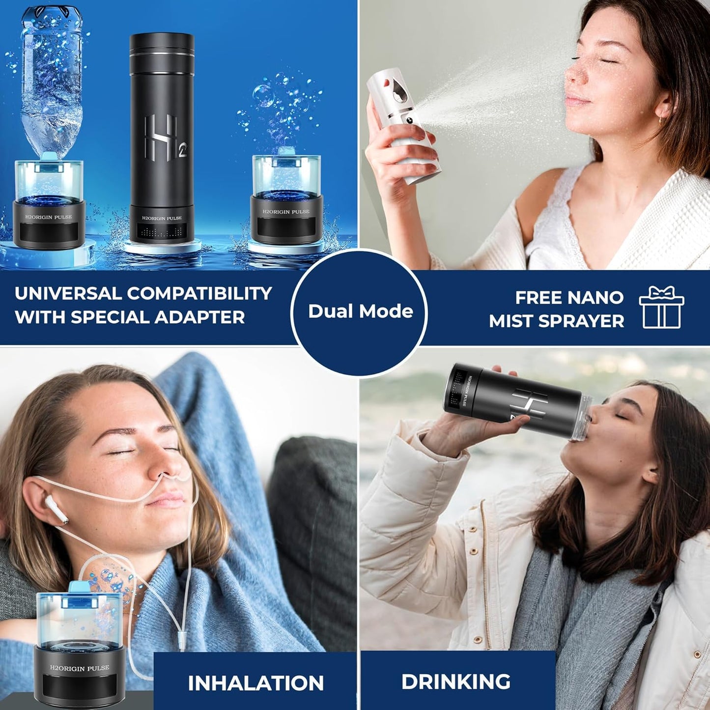 Hydrogen Water Bottle Generator Black