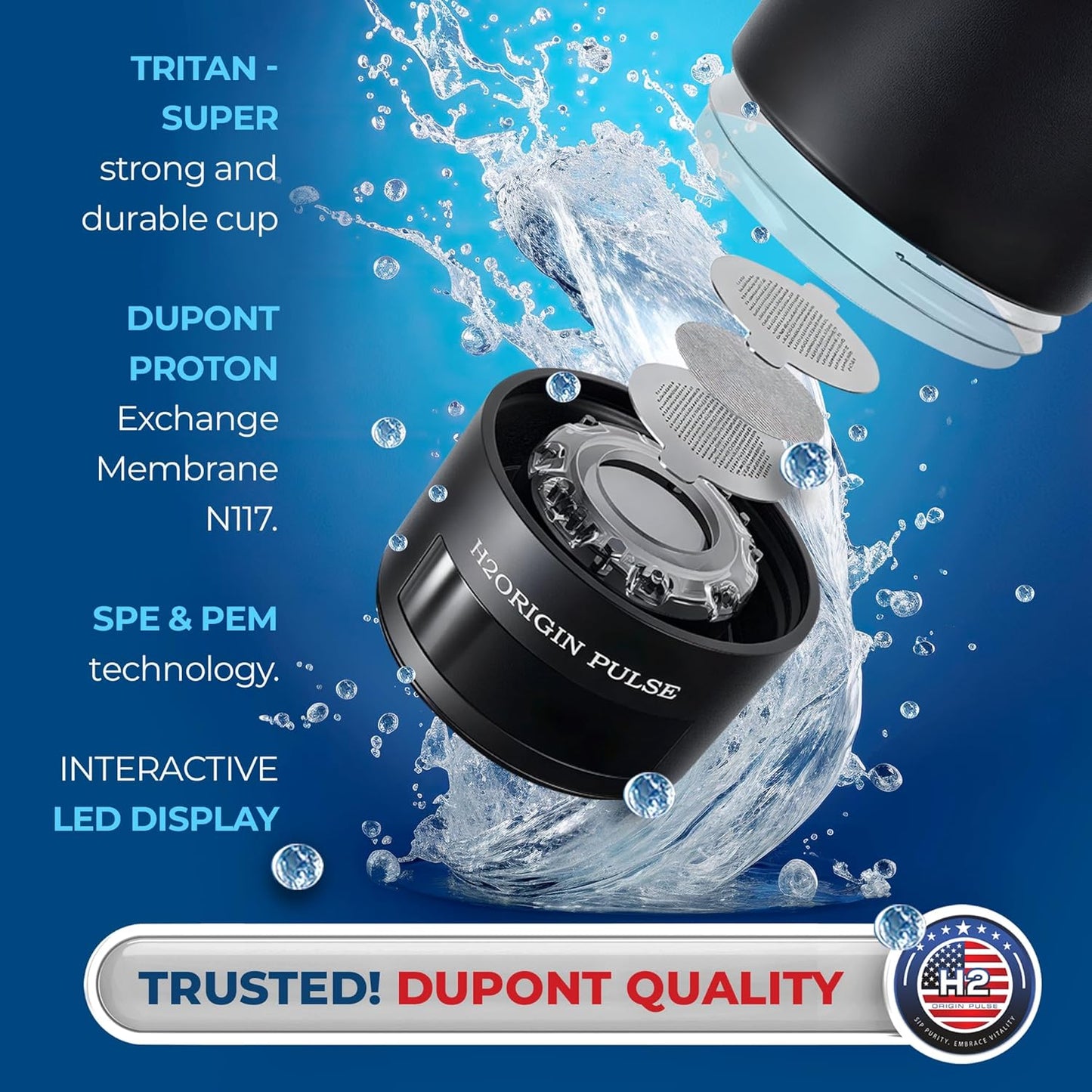 Hydrogen Water Bottle Generator Black