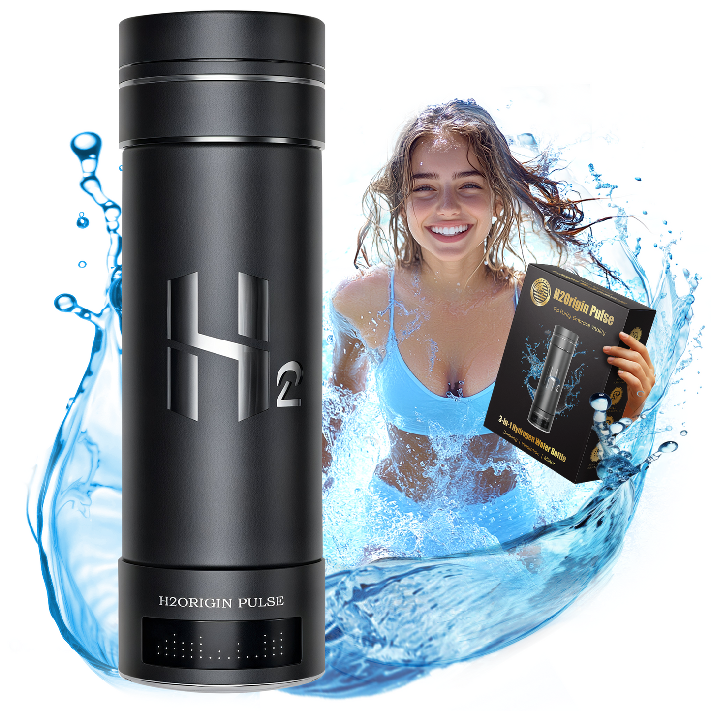 Hydrogen Water Bottle Generator, Up to 9000 PPB Hydrogen Bottle Water Ionizer with SPE/PEM Technology, 3-in-1 Portable Universal Adapter and Refreshing Mist Spray