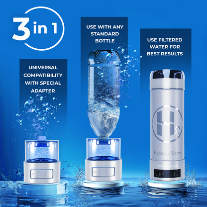 Hydrogen Water Bottle Generator, Up to 9000 PPB Hydrogen Bottle Water Ionizer with SPE/PEM Technology, 3-in-1 Portable Universal Adapter and Refreshing Mist Spray
